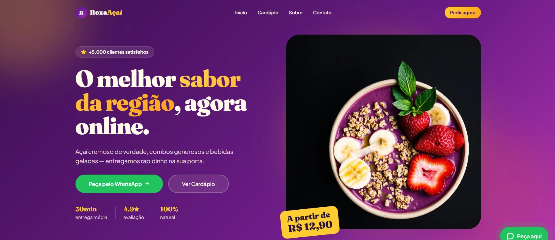 Landing page de vendas para negócio de açaí